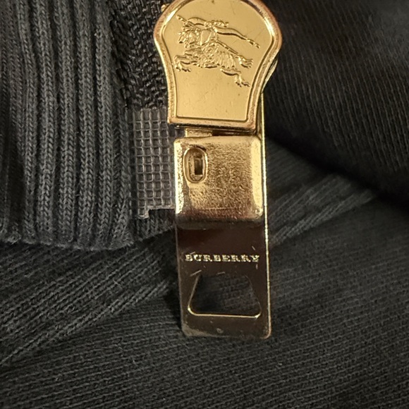 Great condition Burberry Navy Hoodie with Plaid Accent. Gold Burberry zipper. - Picture 7 of 17